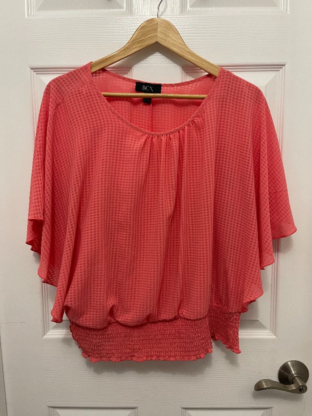 BCX Coral Orange Chiffon Overlay Ruffle Sleeve Top Cami 2-Piece Set XL